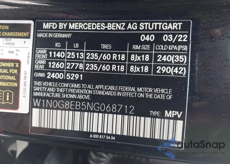 2022 Mercedes-Benz Glc 300 4Matic Suv from USA, damaged, VIN W1N0G8EB5NG068712